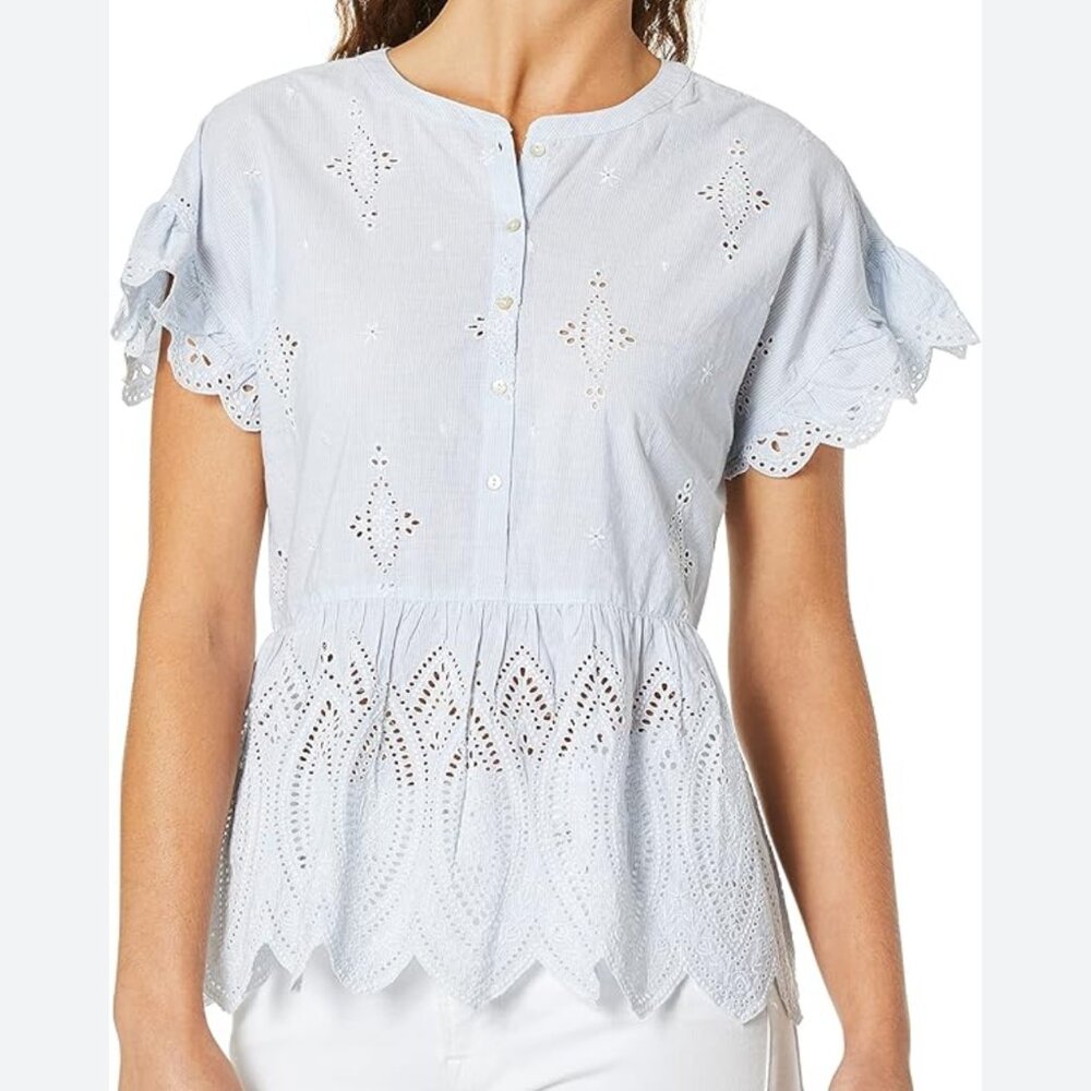 Joie Cerelia Eyelet Peplum Top Women M - Picture 1 of 11